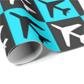 Geometrisches, blaues Flugzeug Geschenkpapier (Rolleneckpunkt)