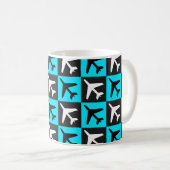 Geometrisches, blaues Flugzeug Kaffeetasse (VorderseiteRechts)