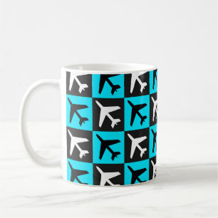 Geometrisches, blaues Flugzeug Kaffeetasse