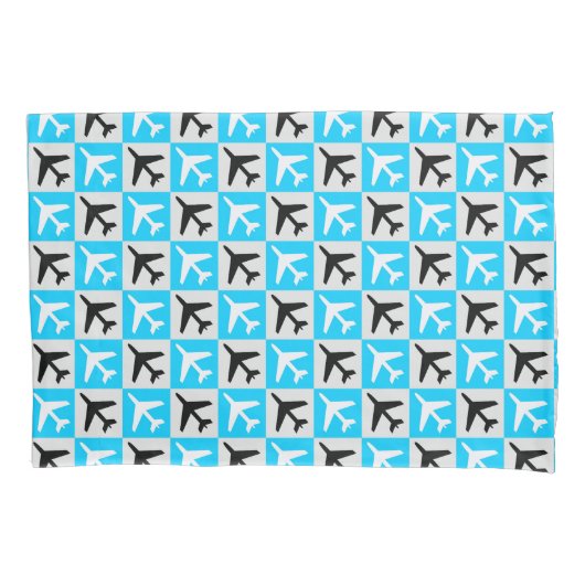 Geometrisches, blaues Flugzeug Kissenbezug (Vorderseite)