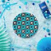 Geometrisches, blaues Flugzeug Pappteller (Party)