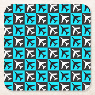 Geometrisches, blaues Flugzeug Rechteckiger Pappuntersetzer