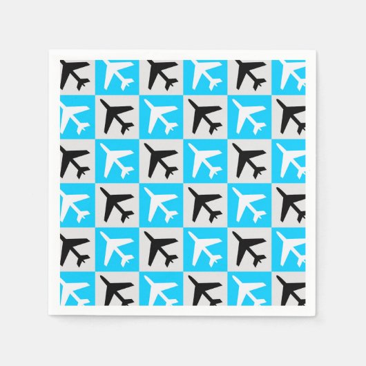 Geometrisches, blaues Flugzeug Serviette (Vorderseite)