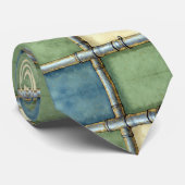 Geometrisches blaues grünes Gold für künstlerische Krawatte (Gerollt)