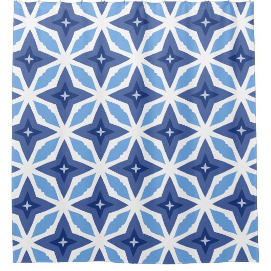 Geometrisches blaues Muster Duschvorhang (Vorderseite)