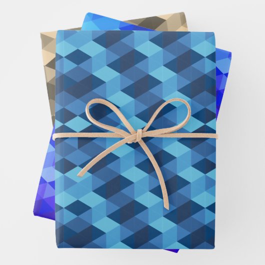 Geometrisches blaues Muster Geschenkpapier Set (Beispiel)