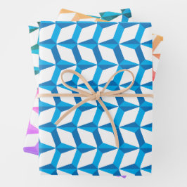 Geometrisches blaues Muster Geschenkpapier Set