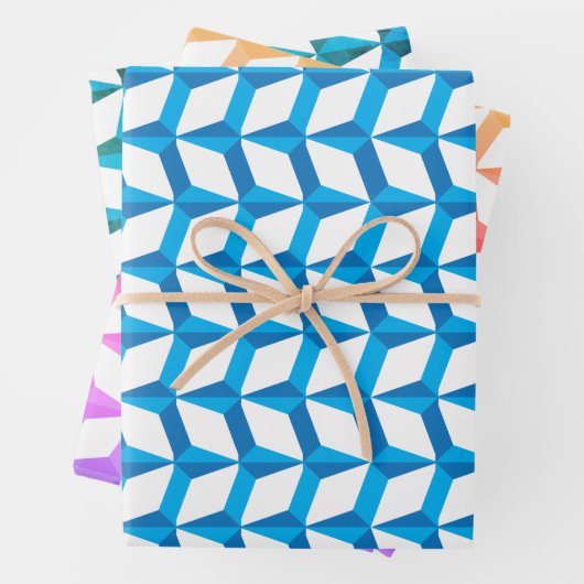 Geometrisches blaues Muster Geschenkpapier Set (Beispiel)