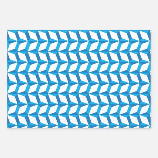 Geometrisches blaues Muster Geschenkpapier Set (Vorderseite)