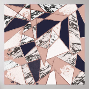 Geometrisches blaues Pfirsichmor und Rose Gold Poster