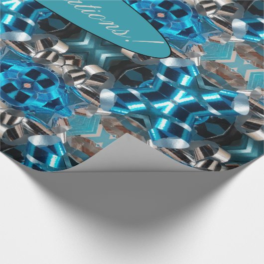 Geometrisches blaues Silver Gray Ribbon-Muster Hin Geschenkpapier (Ecke)