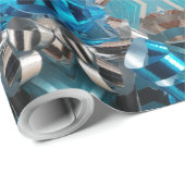 Geometrisches blaues Silver Gray Ribbon-Muster Hin Geschenkpapier (Rolleneckpunkt)