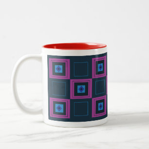 Geometrisches, blaues und Lila Muster der Prüfpapp Zweifarbige Tasse