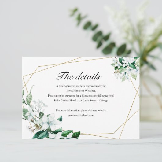 Geometrisches Blumengrün - Hochzeitsszenario RSVP Karte (Stehend Vorderseite)