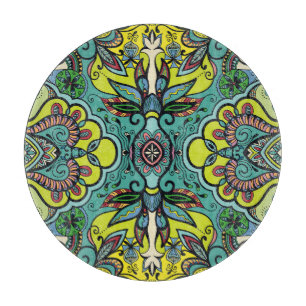 Geometrisches Blumenmuster, farbenfrohe abstrakte Schneidebrett
