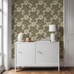 Geometrisches Blumenmuster, Grünes Beige Lilatmust Tapete