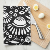 Geometrisches BlumenSchwarzweiss-Geschirrtuch Handtuch (Viertel Falte)