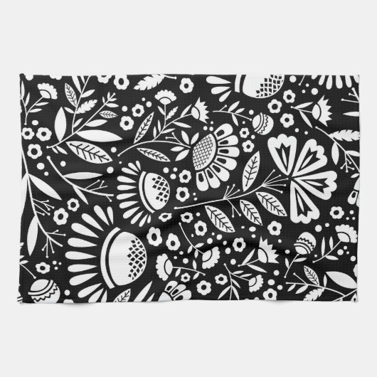 Geometrisches BlumenSchwarzweiss-Geschirrtuch Handtuch (Horizontal)