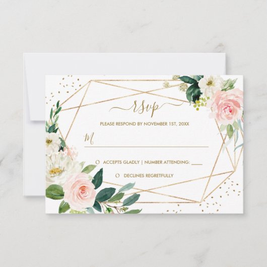 Geometrisches Blush Gold Floral Gold Hochzeit RSVP (Vorderseite)