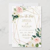 Geometrisches Blush-Gold-Floral Save the Date einl (Vorderseite)