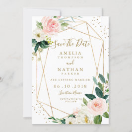 Geometrisches Blush-Gold-Floral Save the Date einl