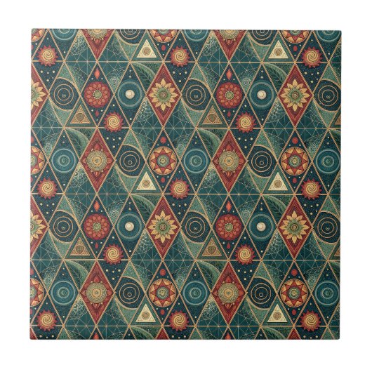 Geometrisches Boho-Mandala-Dreieck-Designmuster Ku Fliese (Vorderseite)