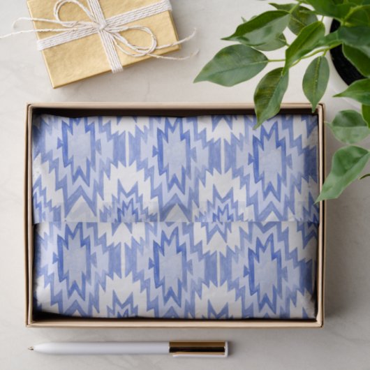 Geometrisches Boho Muster blaues Geschenk Seidenpapier (Geschenk)