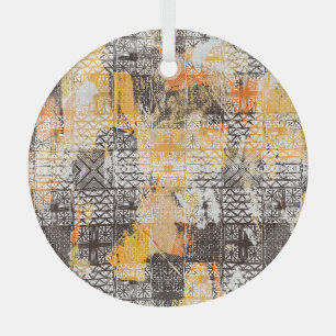 Geometrisches Boho-Stammes-Distressed-Muster Ornament Aus Glas