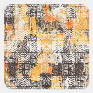 Geometrisches Boho Tribal Distressed Muster Quadratischer Aufkleber