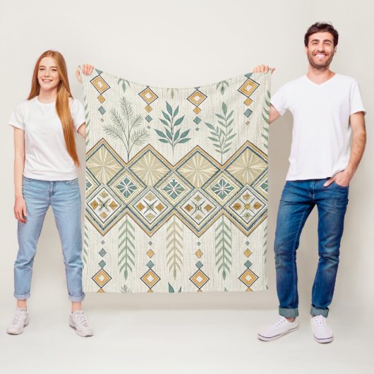 Geometrisches botanisches Volkskunstmuster Fleecedecke (Beispiel)