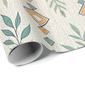 Geometrisches botanisches Volkskunstmuster Geschenkpapier (Rolleneckpunkt)