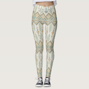 Geometrisches botanisches Volkskunstmuster Leggings