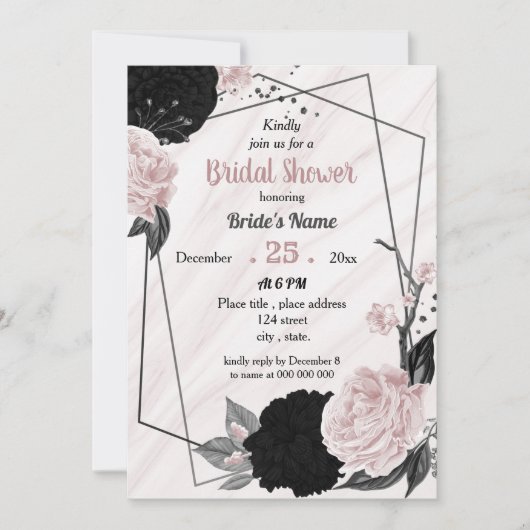 geometrisches Brautparty aus schwarz und weichrosa Einladung (Vorderseite)