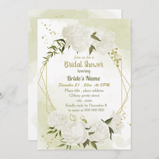 geometrisches Brautparty aus weißen Blume Einladung (Vorne/Hinten)