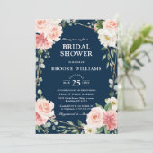 Geometrisches Brautparty der Bläsernavy in Rosa Einladung (Stehend Vorderseite)