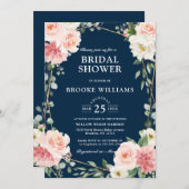 Geometrisches Brautparty der Bläsernavy in Rosa Einladung (Vorne/Hinten)