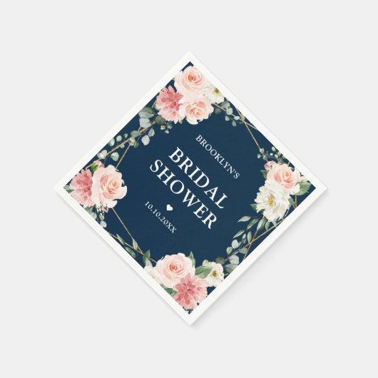 Geometrisches Brautparty der Bläsernavy in Rosa Serviette (Ecke)