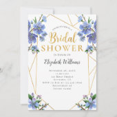 Geometrisches Brautparty für blaue Blumen Einladung (Vorderseite)