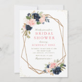 geometrisches Brautparty für Navy & Blush Einladung (Vorderseite)