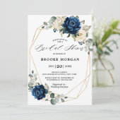 Geometrisches Brautparty für Navy-Gold-Elfenbein Einladung (Stehend Vorderseite)