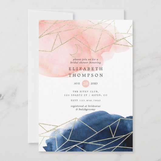 Geometrisches Brautparty für Navy und Blush Einladung (Vorderseite)
