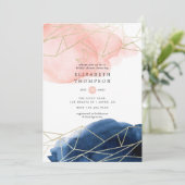 Geometrisches Brautparty für Navy und Blush Einladung (Stehend Vorderseite)