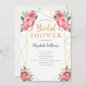 Geometrisches Brautparty für rosa Peonies Einladung (Vorderseite)