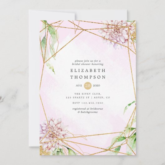 Geometrisches Brautparty für Rosa und Gold Einladung (Vorderseite)