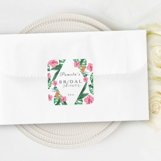 Geometrisches Brautparty für tropisches Palmwasser Quadratischer Aufkleber