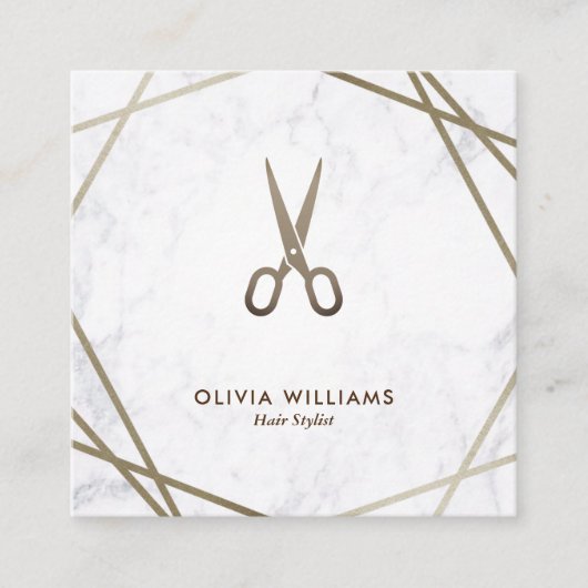Geometrisches Brown-Gold Scissors Quadratische Visitenkarte (Vorderseite)