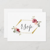 Geometrisches Burgund-Blume Eukalyptus Wedding RSV Einladungspostkarte (Vorne/Hinten)