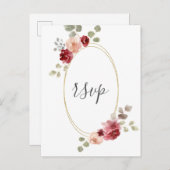 Geometrisches Burgund-Blume Eukalyptus Wedding RSV Einladungspostkarte (Vorne/Hinten)