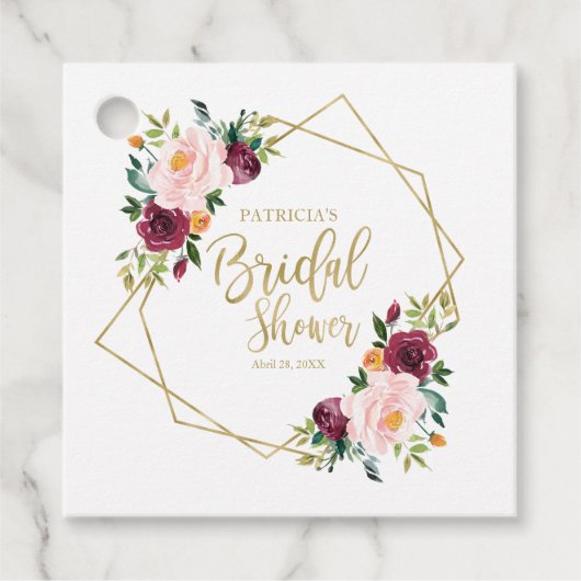 Geometrisches Burgundy Blush Brautparty Geschenkanhänger (Vorderseite)