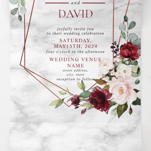 Geometrisches Burgundy-Foto aus Kupfer Dreifach Gefaltete Einladung (Innenseite Mitte)